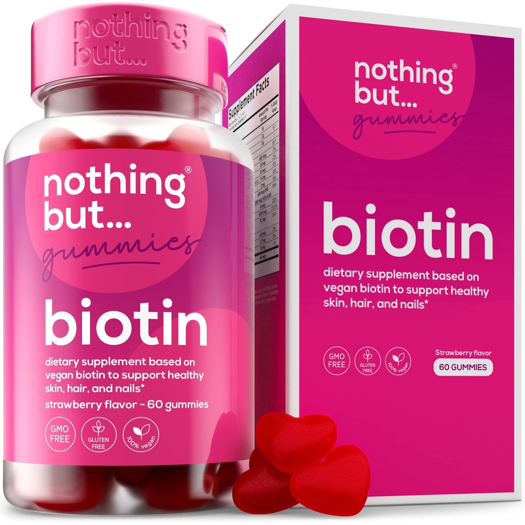 Mie Biotin untuk Pembangunan Rambut 5100 mcg - Rambut, Skin, dan Nails Vitamin untuk Pria & Perempuan - dengan Acid Folic, Vitamin A, C, E & D dan Kekuatan Ekstra untuk Rambut Lebih Cepat dan Pertumbuhan Nail, 60 Gummies