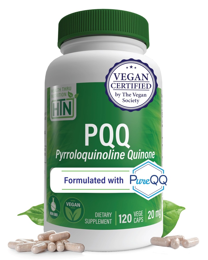 Health Thru Nutrition PQQ 20mg 120 hamba Pyrroloquinoline Quinone sebagai PureQQ 124; Promokondria Mitokondria Biogenesis = 124; Sertifikasi Vegan 124; Non-GMO Glule Soy Free Capsules = 124; Bersihkan Label PQQ Tambahan