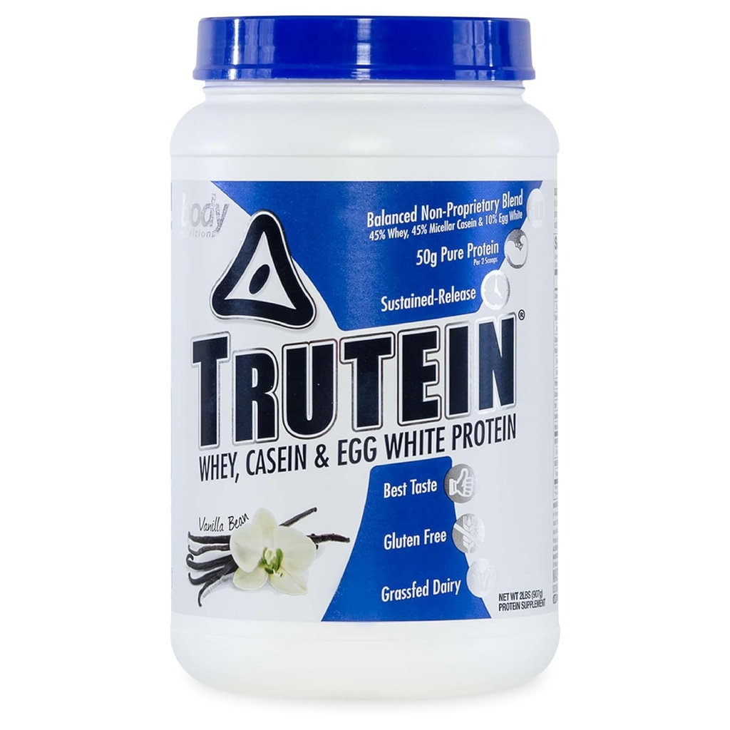Body Nutrition High Protein Powder: 45% Whey, 45% Casein, 10% Egg White Protein Shake Mix, Gluten- Free, Sodium Rendah, Mider Protein Karin Rendah untuk Pria & Perempuan, Vanilla Bean, 2lb