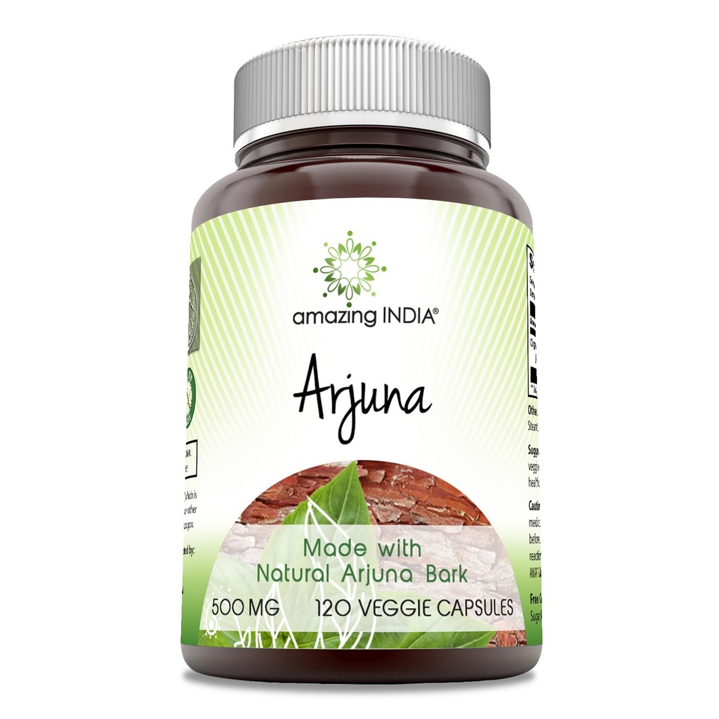 Amazing India Arjuna (Dibuat dengan Alami Arjuna) 500 Mg Suplemen 124; Vegetarian Capsules 124; Non-GMO 124; Gluten- Free 124; Made in USA (1 Pack 124; 120 Count)
