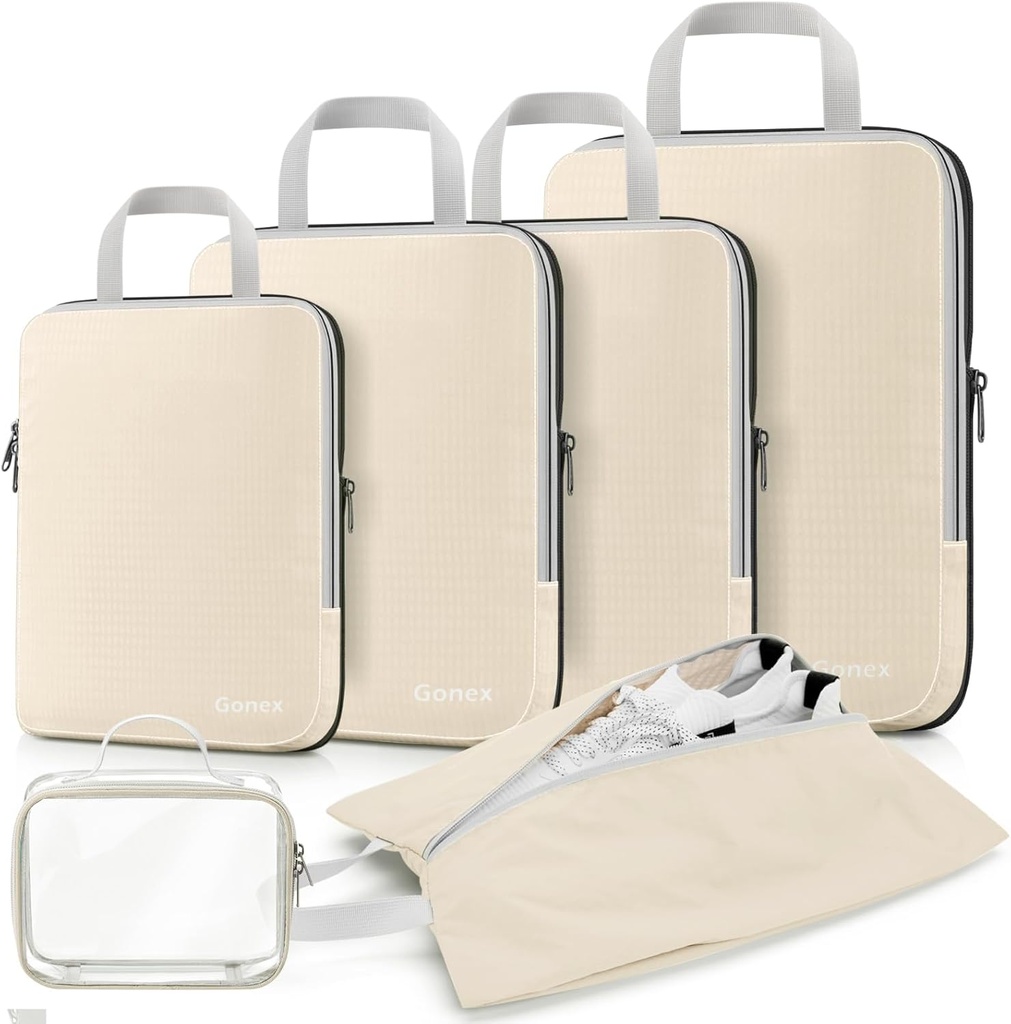 Gonex Compression Packing Cubes, 3pcs / 4pcs Expandable Travel Lullage Bags Organizers