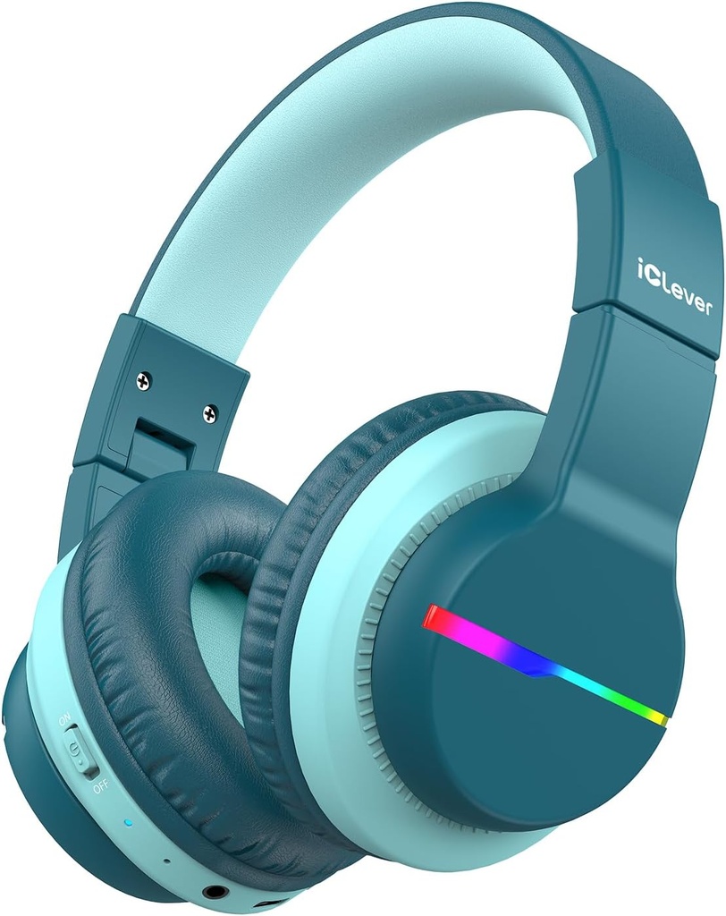 Headphone BTH12 Kids Bluetooth, headphone LED yang berwarna-warni Headphone Anak-anak Nirkabel, 74 / 85dBA Volume Aman, 85H Playtime, Bluetooth 5.2, Over Ear Headphones Built- di Mic untuk iPad / Tablet / Airplane, Green