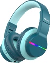 Headphone BTH12 Kids Bluetooth, headphone LED yang berwarna-warni Headphone Anak-anak Nirkabel, 74 / 85dBA Volume Aman, 85H Playtime, Bluetooth 5.2, Over Ear Headphones Built- di Mic untuk iPad / Tablet / Airplane, Green