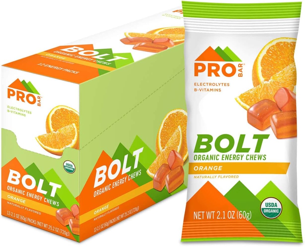 PROBAR - BOLT Energi Organik Chews, Orange, Non- GMO, Gluten- Free, USDA Bersertifikat Organik, sehat, Energi Alam, Gumil Bahan Bakar Cepat dengan Vitamin B & C (12 Count)