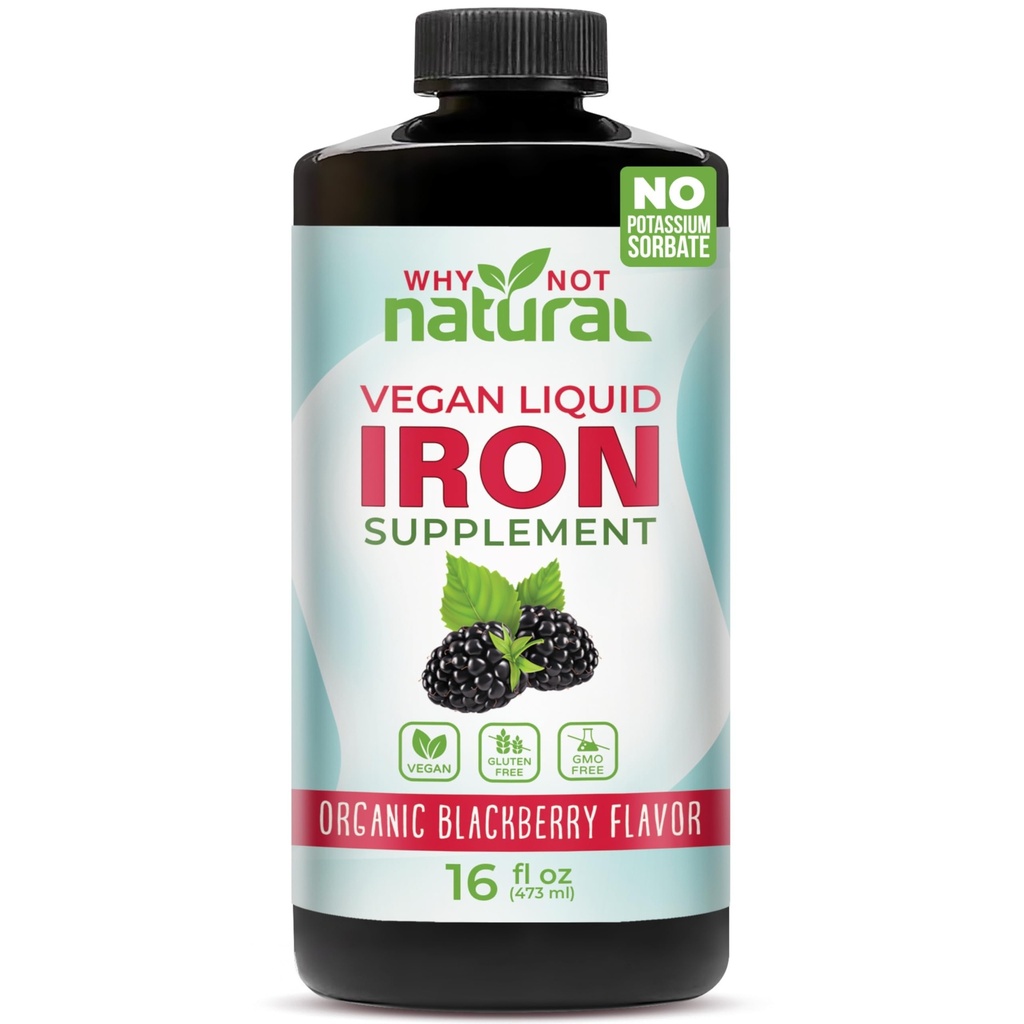 Mengapa Iron Suplemen Cairan Alam untuk Perempuan, Pria dan Anak-Anak, Formulasi Vegan untuk Anemia, Sugar Free, Vegan, Non-GMO, Organik BlackBerry Flavor 16 Fl Oz