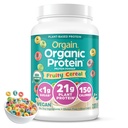Orgain Vegan Powder Organik, Fruity Cereal - 21g Plant Based Protein, 8g Prebiotic Fiber, Low Net Carb, No Laktosa Ingrediens, No Added Sugar, Non-GMO, For Shakes & Smoothies, 2.03 lb