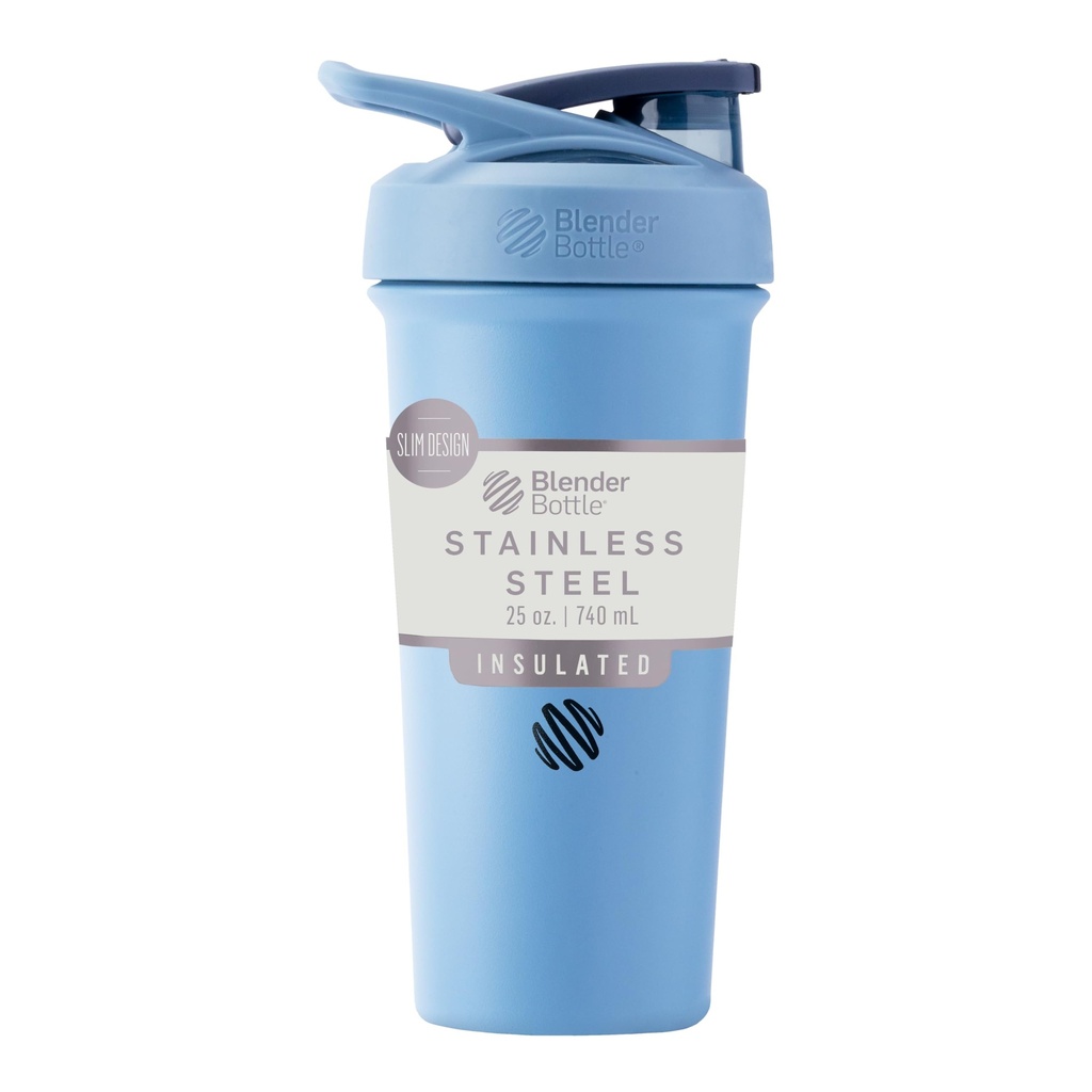 BlenderBottle Sport Sleek Insulated Slainless Steel Bottle dengan Wire Whidle, 25- Ounce, Dusty Blue - Protein Shakes & Hydration untuk Atletes & Fitness Enabgraists, Easy Mixing, Slim Easy to Hold, Keeps Minuman Dingin, Lockable