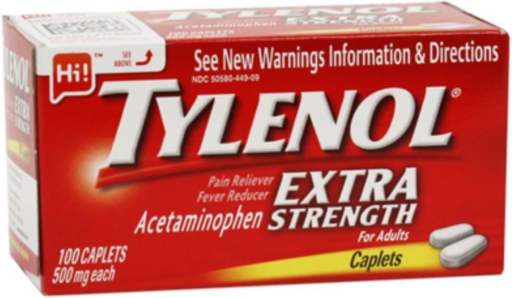 Tylenol Ekstra Acetaminophen, 500 mg Caplets, 100 Cacah