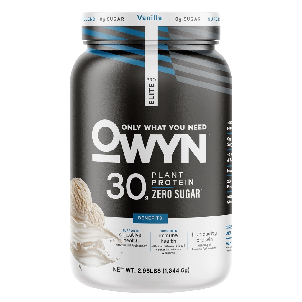 OWYN Only What You Need Pro Elite Vegan 30g Plant-Based High Protein Powder, Zero Sugar (Vanilla, 2.9 Ibs)