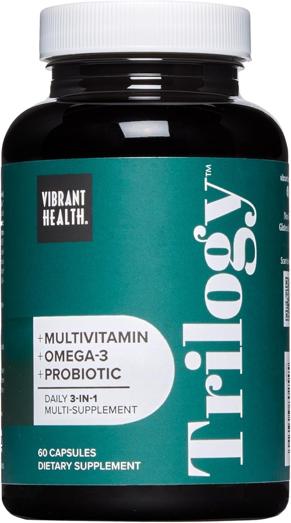 Kesehatan Vibnan, Trilogi, Multivitamin Probiotik dengan campuran Escalypse Omegaga-3, Vitamin A, B12, C, D3, E, Selenium, Magnesium & Zinc, 30 Servings