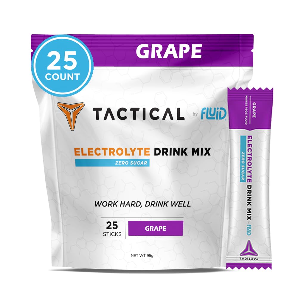 Fluid Tactical - Zero Sugar, Keto Electrolite Powder, Hidration Packets, Made in USA (Grape, 25 Count)