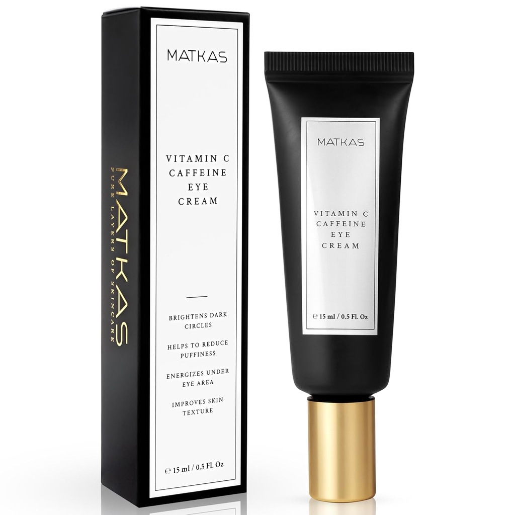 MATKAS Korean Vitamin C Caffeine Eye Cream for Dark Circles 0.5 Fl Oz - Lingkaran Gelap Under Eye Treatment, Eyes Cream Anti Aging for Puffy Eyes
