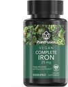 PlantFusion Vegan Iron Suplemen dari tanaman Premium Based Iron Suplemen untuk Perempuan dan Pria (25mg), Plus Fellow & B12, 90 Veggie Kapsul
