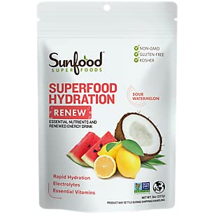 Sunfood Superfood Hydration Renew-Coconut Water Powder, Electrolite Powder with Lemon, Sea Salt & Minemary, Clean Organic Electrolite Drink Mix - 8 oz Bag