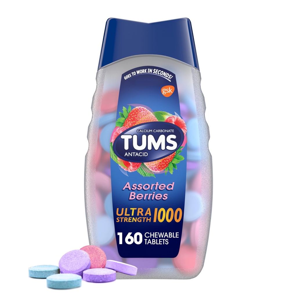 TUMS Ultra Kekuatan Dapat Disalurkan Tablet Antax untuk Relief Heartburn dan Relief Internation Acid, Berries Yang Disukai - 160 Cacah