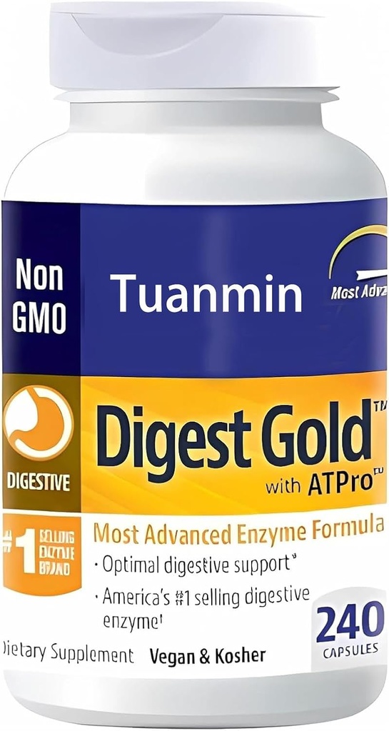 Digest Gold + ATPro Enzyme Suplement - Maximum Power Formula for Digetical Health - Dull of Large Meals, Helling Reduce Bloating & Gas, 240 Kapsul
