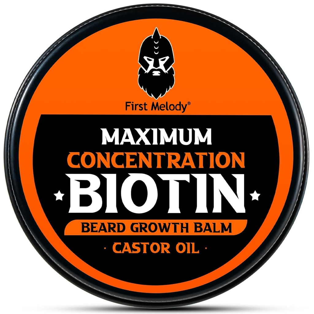 Beard Balm, 2X concentration Biotin, dengan Castor Oil dan Argan & Jojoba Oils, Promotes Beard Growth, Styles, Strengthens & Softens Beards & Coustaches, 2 Ounce
