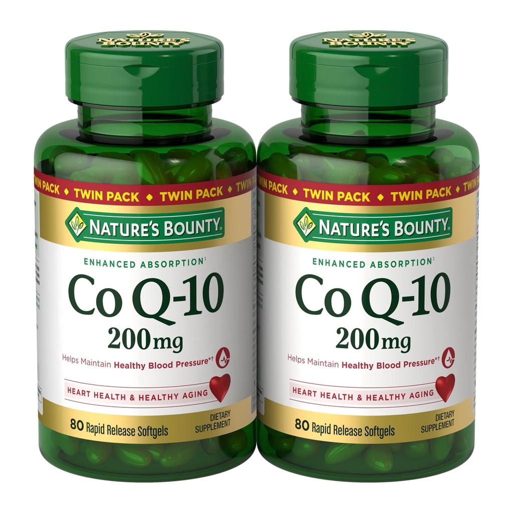 Nature 's Bounty CoQ10 200 mg Softgels, Heart Health & Cellular Energy, Twin Pack, 160 Rapid Lepaskan Softgels