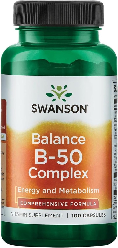 Swanson B-50 Kompleks - Vitamin Suplemen Pemasangan Energi & Metabolisme Dukungan - May Dukung Kesehatan Jantung, Memori & Dukungan - (100 Katup)