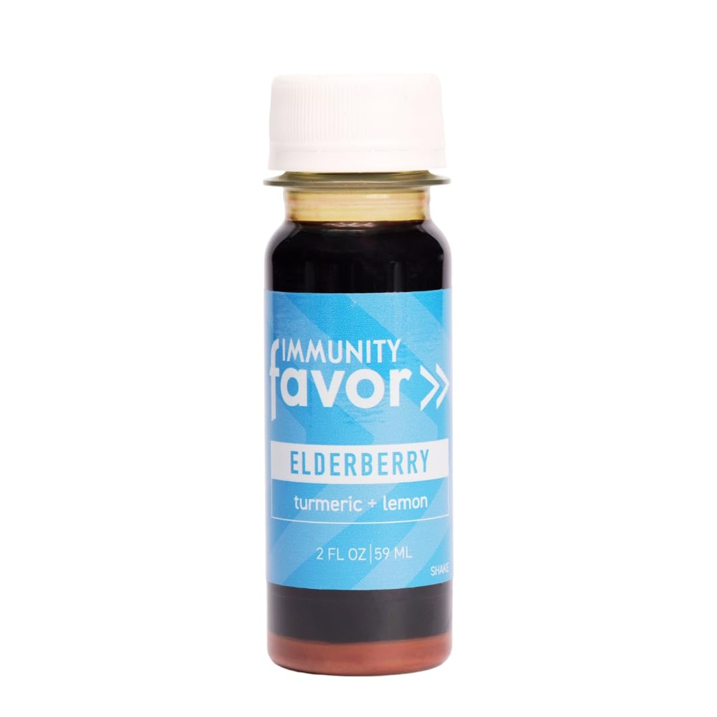 Favorit Elderberry Immunity Shot - Natural Wellness Shots with Turmeric and Lemon - Drink for and Immunity Boost, Vitamin & Nutrients, & Daily Wellness - 12 Pack (2oz Masing-masing)