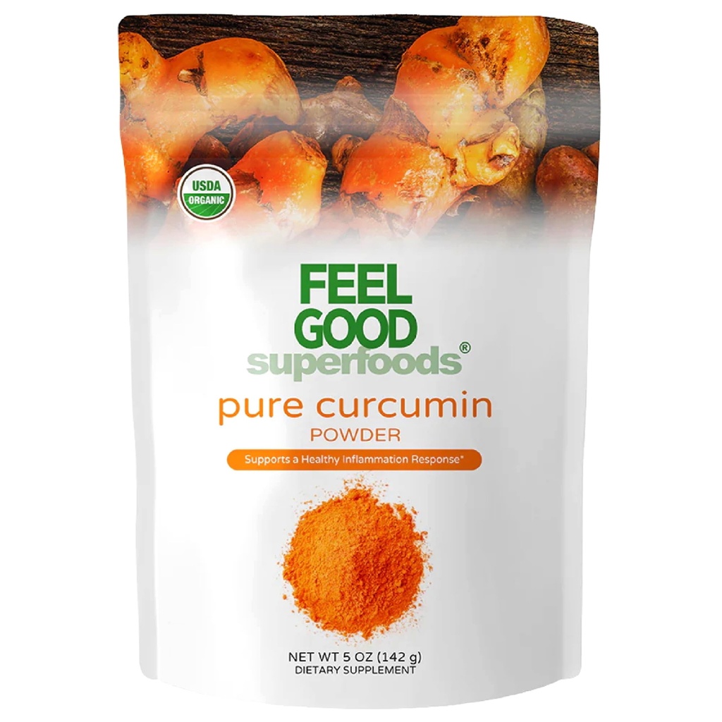 FeEL GOOD Superfood Pure Curcumin Powder, Organik, Non- GMO, Vegan from Bulk Ground Turmeric Root dari India, Curcuma Longa Joint Supplemen, 5 oz