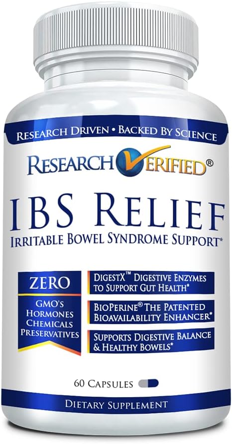 Research Verified IBS Relief - Natural Digeptical Enzymes, BioPerine - 60 Kapsul - Pack 1