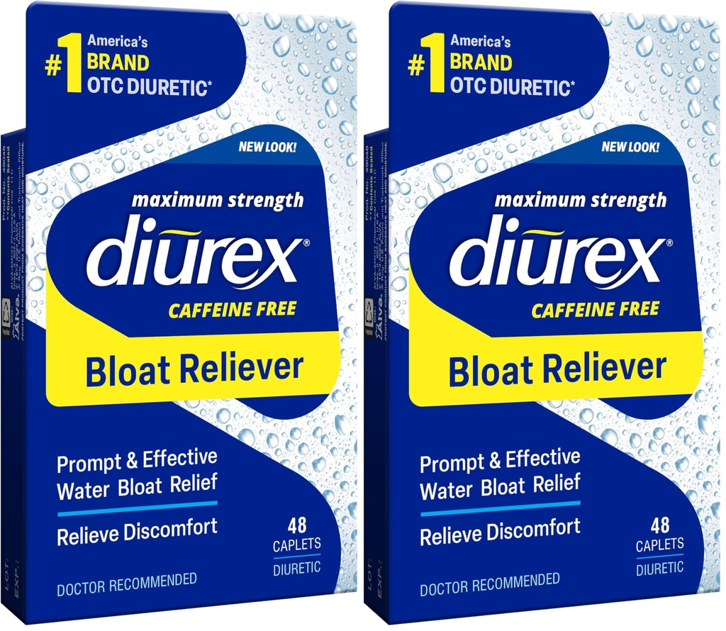 Diurex Max - Maksimum Power Caffeine- Free Diuretic Water Pills - Feel Better and less Heavy, 48 Count (Pack of 2)