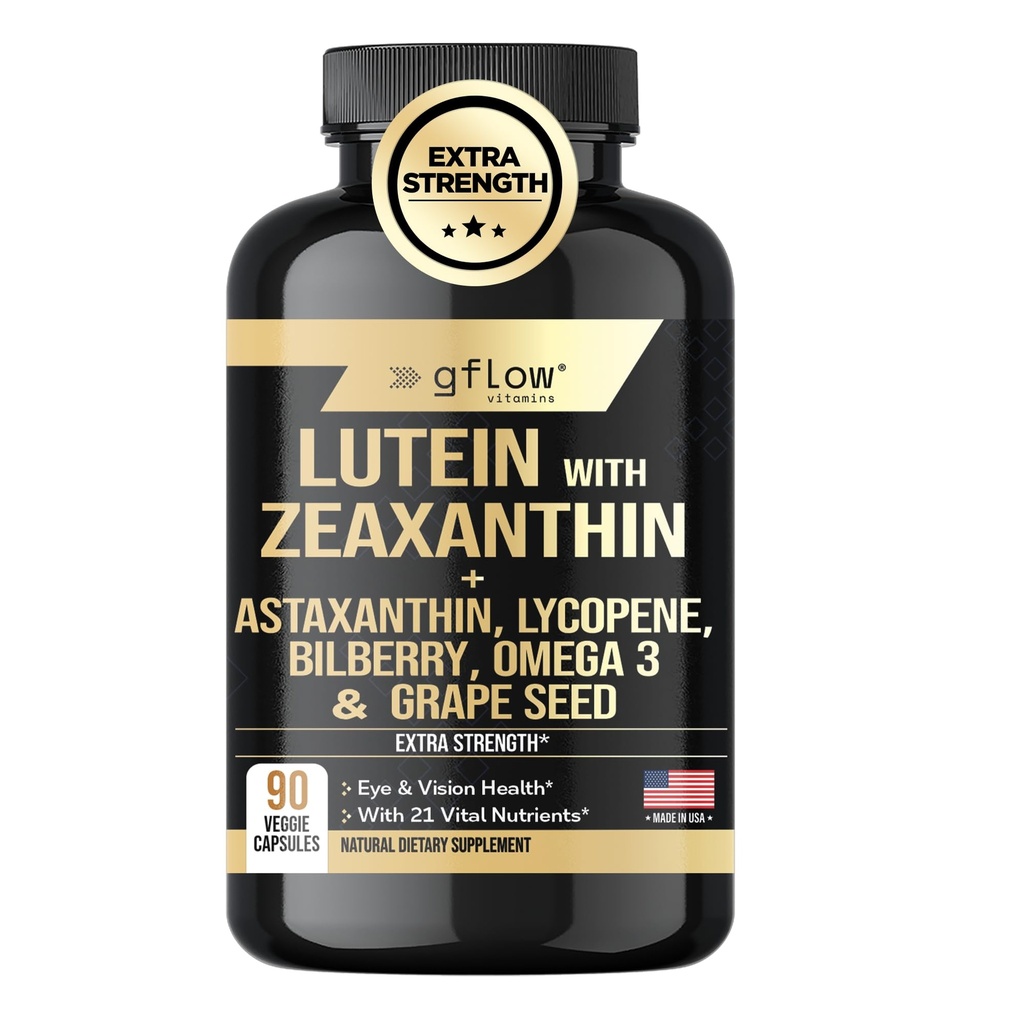 Suplemen Lutein dan Hobxanthin - Vitamin Mata Lanjutan dengan Astaxanthin, Omega 3, Resveratrol, Bilberry, Lycopene, Quercetin, Ginkgo Biloba, Vitamin D 124; Vision Kesehatan 124; Dibuat di Amerika Serikat