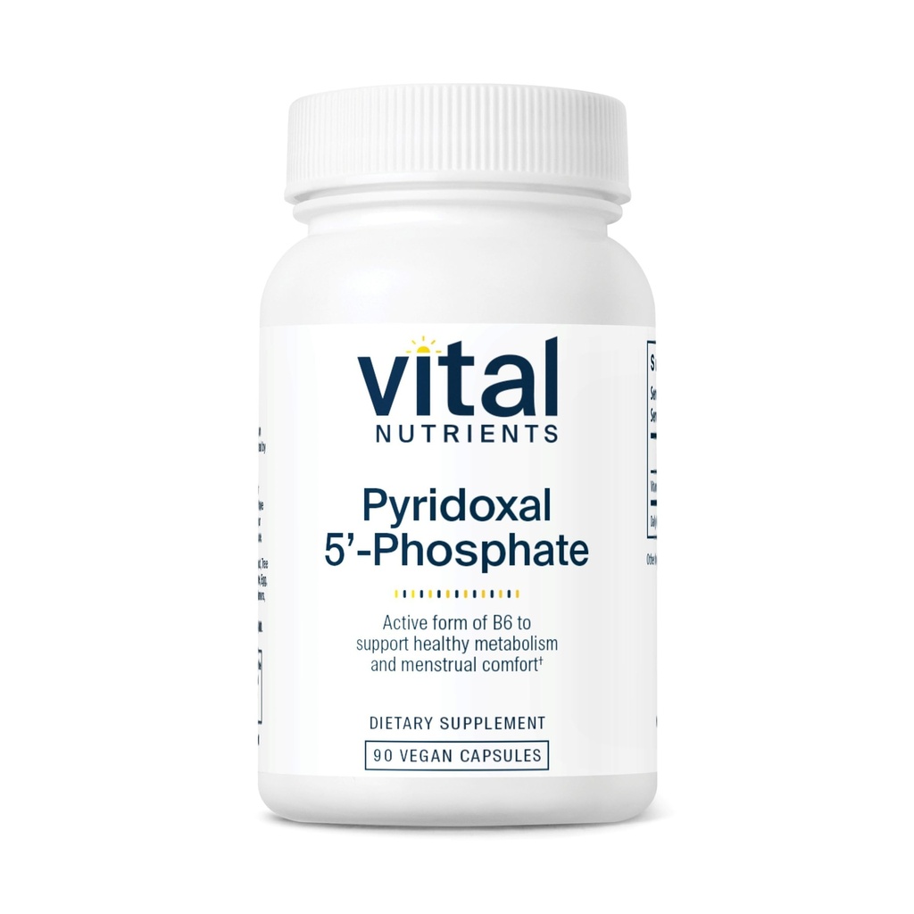 Nutrisi Vital Pyridoxal- 5 Fosfat 124; diaktifkan Vitamin B6 124; Metode B6 untuk Metabolisme, PMS, dan Dukungan Menstrual * Tinggi-Potency P5P Suplemen 124; Glurten, Dairten, Soy Free 124; 90 Kasules