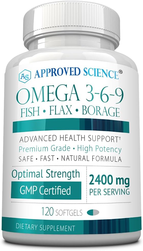 Approved Science Omega 3-6-2200mg Daily Blend of Fish, Flaxseed, and Borage Oils with Vitamin E - Wellness Dukungan - Non-GMO, Mercury- Free - 120 Softgels - 2 Bulan Supply