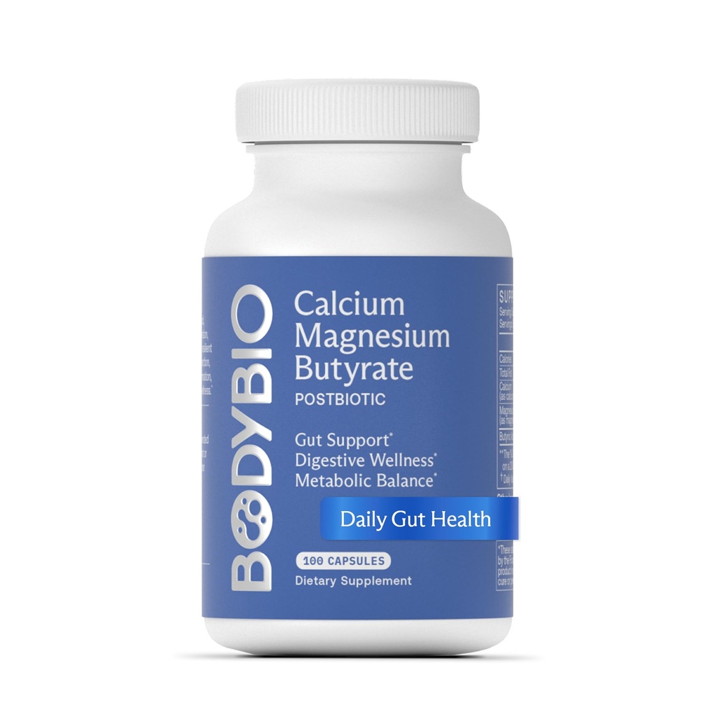 BodyBio Butyrate - Postbiotic for Gut Health, Digetical Support, Bloat, Gas & Constipation, Leaky Gut Repair - Calcium, Magnesium + Butyric Acid Suplemen untuk GI Wellness