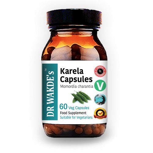 DR WAKDE 'S Karela Capsules (Bitter Gourd, Bitter Melon, 60 Veg Caps, Pembangkit, Ayurvedic Herb, All Natural, Vegan)