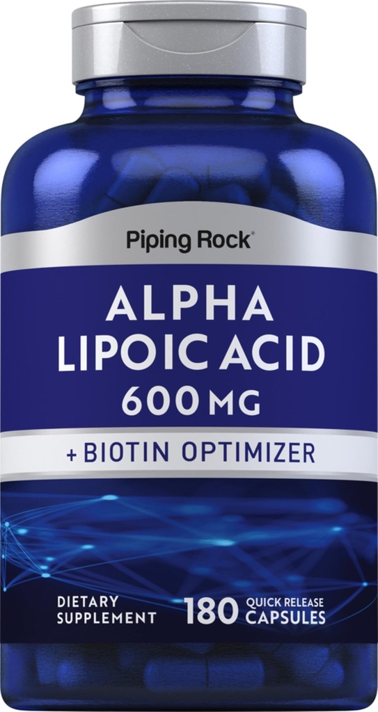 Piping Rock Alpha Lipoic Acid 600mg 124; 180 Capsules 124; plus Biotin Optimizer 124; ALA Suplemen 124; Non-GMO, Gluten Bebas