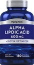 Piping Rock Alpha Lipoic Acid 600mg 124; 180 Capsules 124; plus Biotin Optimizer 124; ALA Suplemen 124; Non-GMO, Gluten Bebas