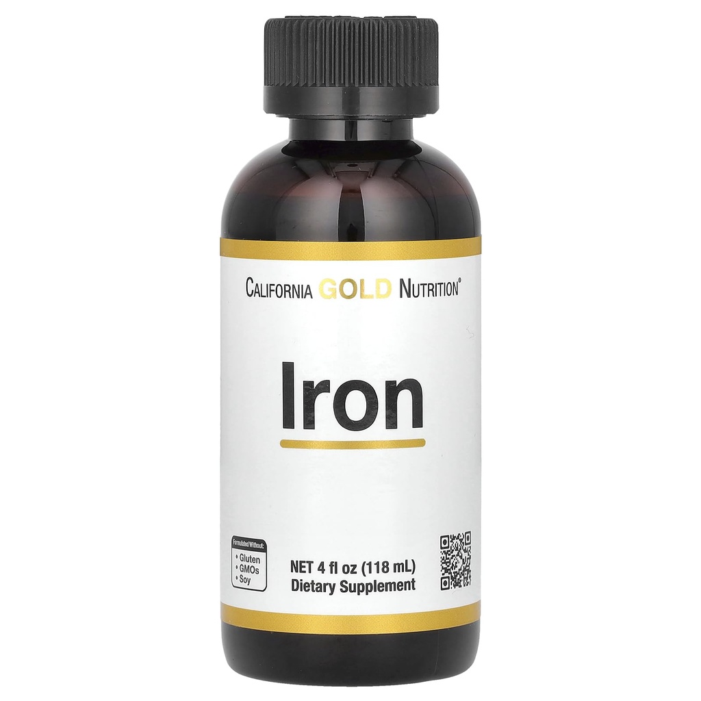 California Gold Nutrition Iron, sebagai Ferrous Bisglycinate Chelate dan Yellow Dock Root, 4 fl oz (118 ml)