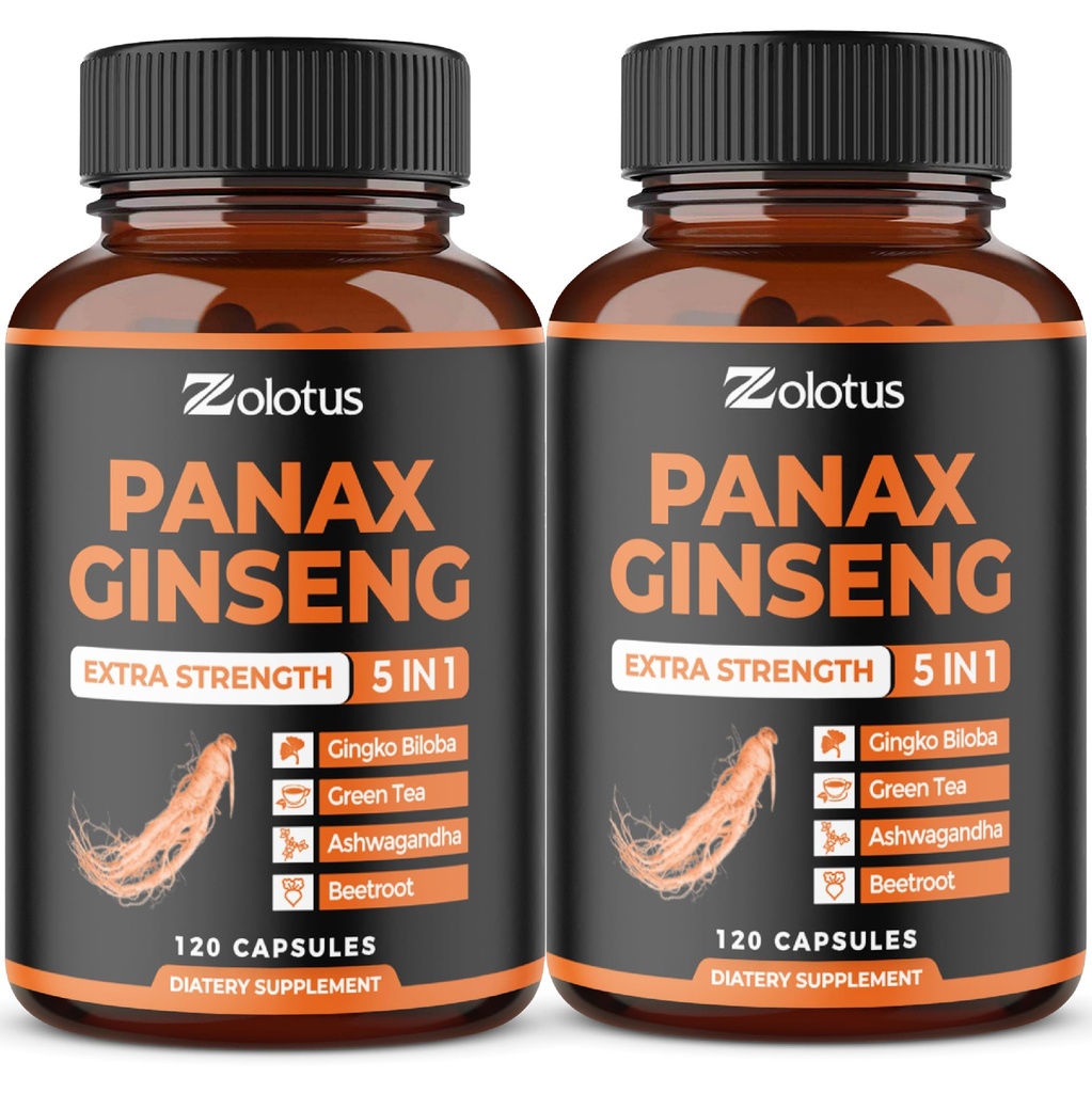 Zolotus Korean Red Panax Ginseng + Ginkgo Biloba, Ashwagandha, Beetroot, Green Tea - 120 Capsules (Paket 2)