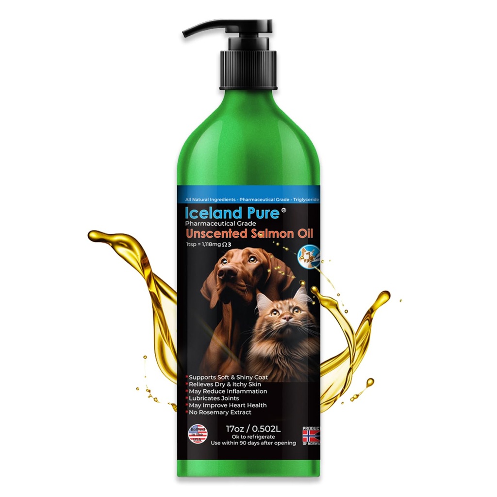 Islandia Pure Salmon Oil 134; Unscented Pharmaceutical Grade 124; 1118mg dari Omega-3 per sendok teh 124; Liquid Food Suplemen dan Kucing 124; BPA- Free Brushed Aluminum Epoxy dilapisi Botol Epoxy dengan Pompa 17oz