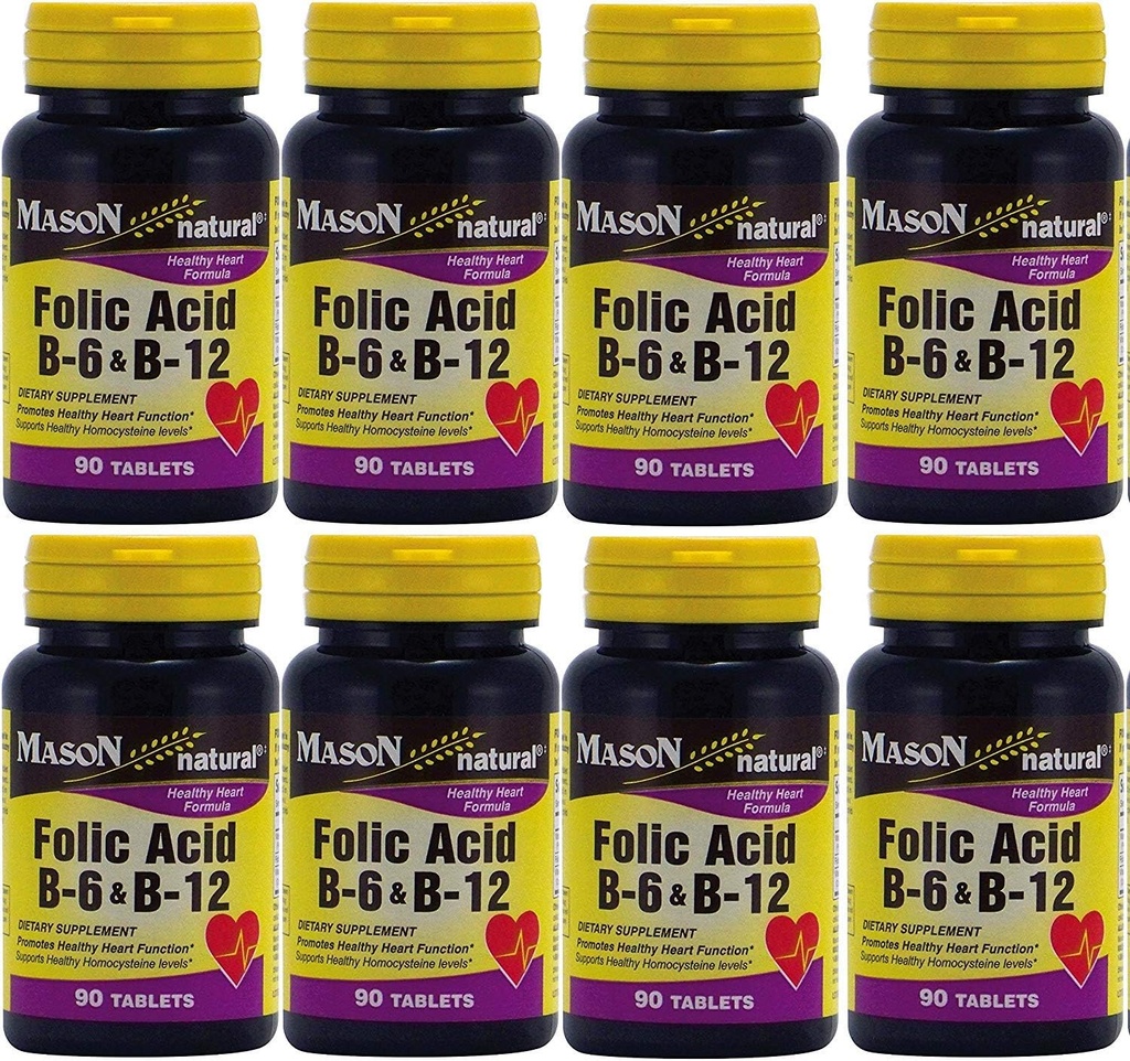 Mason Vitamin Folic Acid B-6 & B12 Heart Health Formula 90 Tablet per Botol Paket 8 Total 720 Tablet