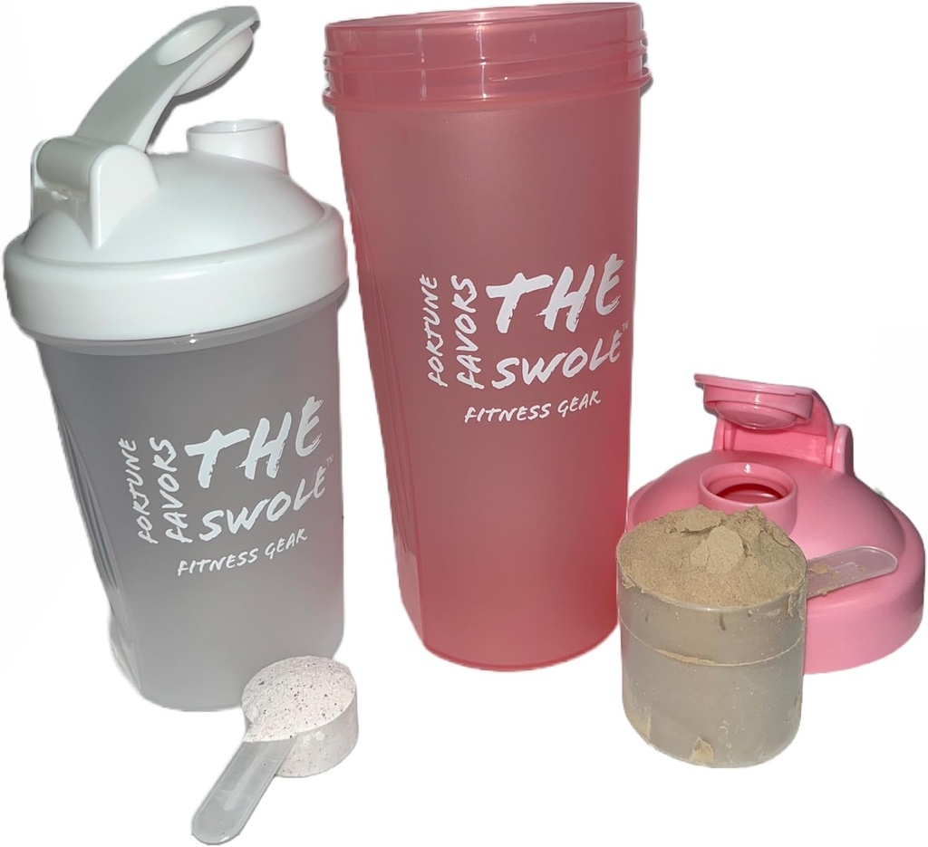Shaker Bottle [2 pak] untuk Protein Shakes, sebelum-latihan, dan post- latihan. Satu 24- ons / satu 14- ons. Warna yang cocok. (Pink / Clear)