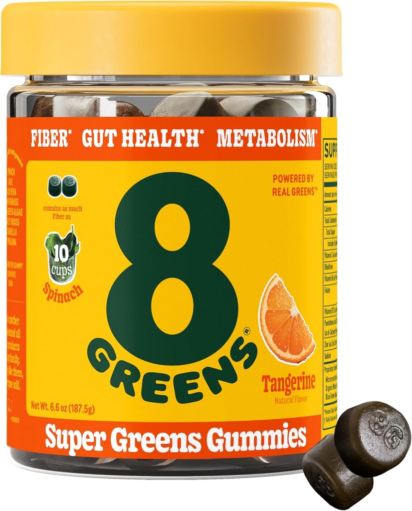 8greens Fiber Super Greens Gummies 126; Fiber, Gut Health, Metabolisme. Kesehatan Digetical, Boost Immune System & Digetical Health with 8 Real Greens - Non-GMO Formula, Gummy, Tangerine Flavor, 50 Count