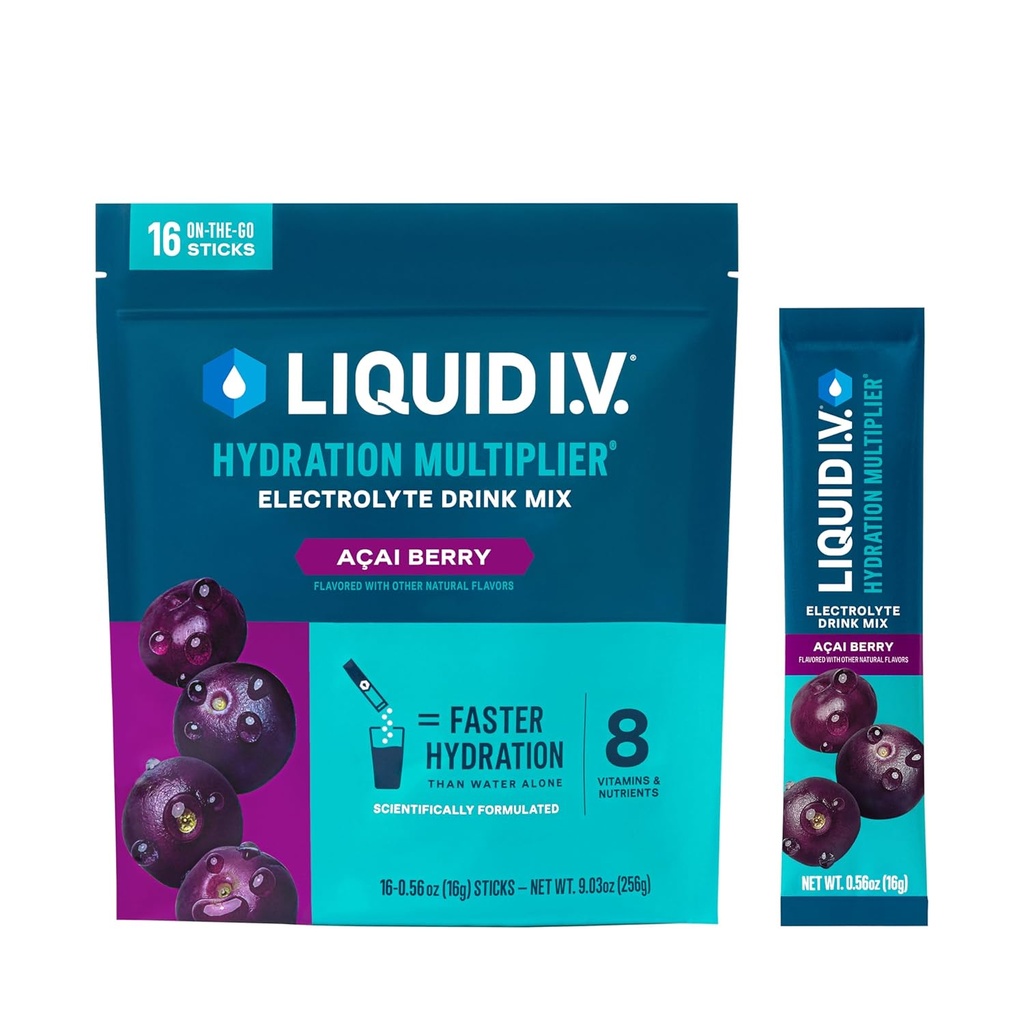 Limid I.V. ® Hydration Multiplier ® - Açaí Berry - Hidration Powder Pawet: 124; Electrolite Powder Drinder Drink Mix 124; Convenient Single- Serving Sticks 124; Non-GMO 124; 16 Servings (Paket 12)