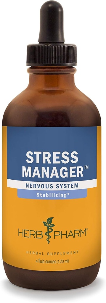 Herb Pharm Stress Manager Cair Herbal Formula dengan Rhodiola dan Holy Basil Cair Ekstraksi - 4 Ounce