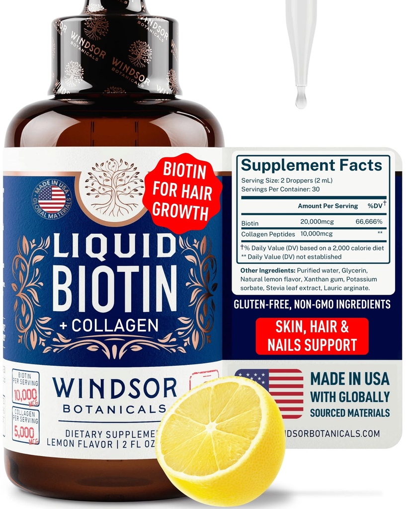 Liquid Biotin for Hair Growth Collagen - Biotin Cair 10.000mcg Collagen 5000mcg Extra Power Liquid - Liquid Collagen dan Biotin Drops for Hair Growth - Biotin and Collagen Drops for Women - 2oz