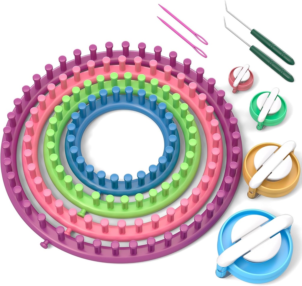 REDAEER Round Kinting Looms Set Craft Kit Tool dengan Hook Needle dan Pompom Maker
