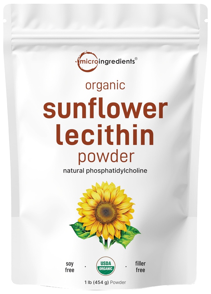 Mikro Ingredians Organic Sunflower Lecithin Powder, 1 Pound, Sustainable Farmed, Cold Pressing, Rich in Phoshatidyl Choline dan Protein, Making Liposal Vitamin C, Lactation Suplemen, Non-GMO