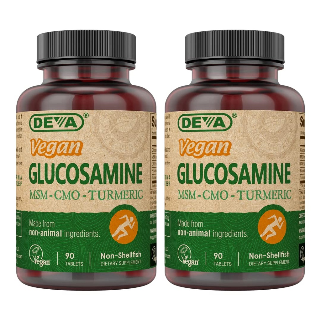 DEVA Vegan Glucosin - MSM- CMO & Suplemen Turmeric - Gluten Free Plant Berdasarkan Suplemen Nutrisi - 90 Tablet (Paket 2)