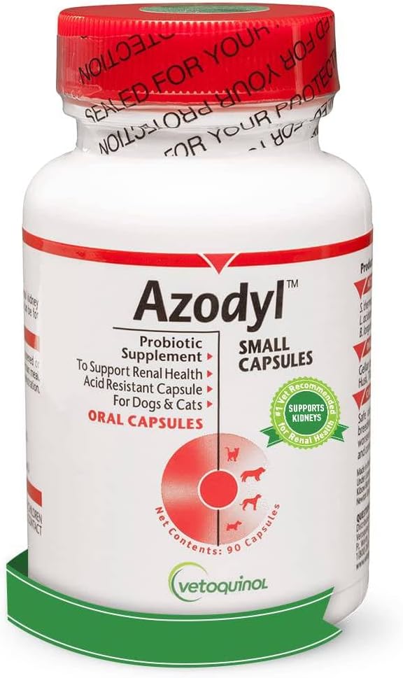 Vetoquinol Azodyl Kidney Tambahan Kesehatan untuk Anjing & Kucing, 90ct - Probiotic Pet Welly - Bantuan Layanan Ginney Fungsi & Manage Renal Toxins - Renal Care Suplemen - Easy- To-Swallow Small Caps
