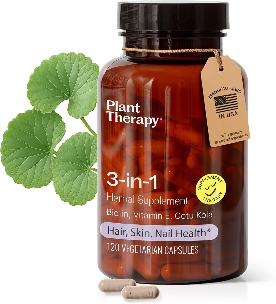 Terapi Tanaman 3-in- 1 Biotin Capsules dengan Vitamin E & GotoKola Manufaktur di Amerika Serikat 4 Bulan Pasokan Radiant Skin, Perkembangan Rambut dan Suplemen Kutil Untuk Perempuan 120 Vegetarian Capsule