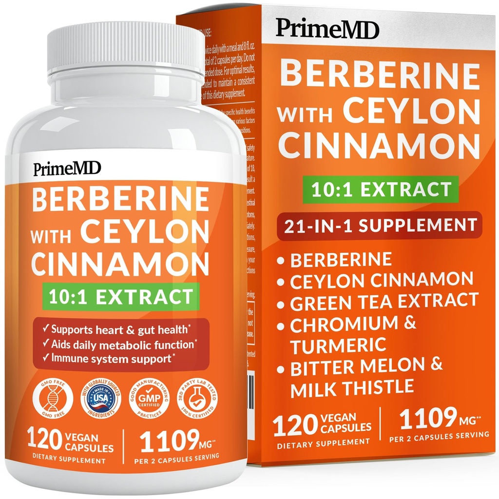 21-in- 1 Tambahan Berberine dengan Cinnamon Ceylon dengan Chromium, Bitter Melon dan Green Tea Extract dan Pepper Hitam Ekstrak 5X untuk Energi & Metabolisme Dukungan dengan 5279 mg (120 ct, Pack of 1)