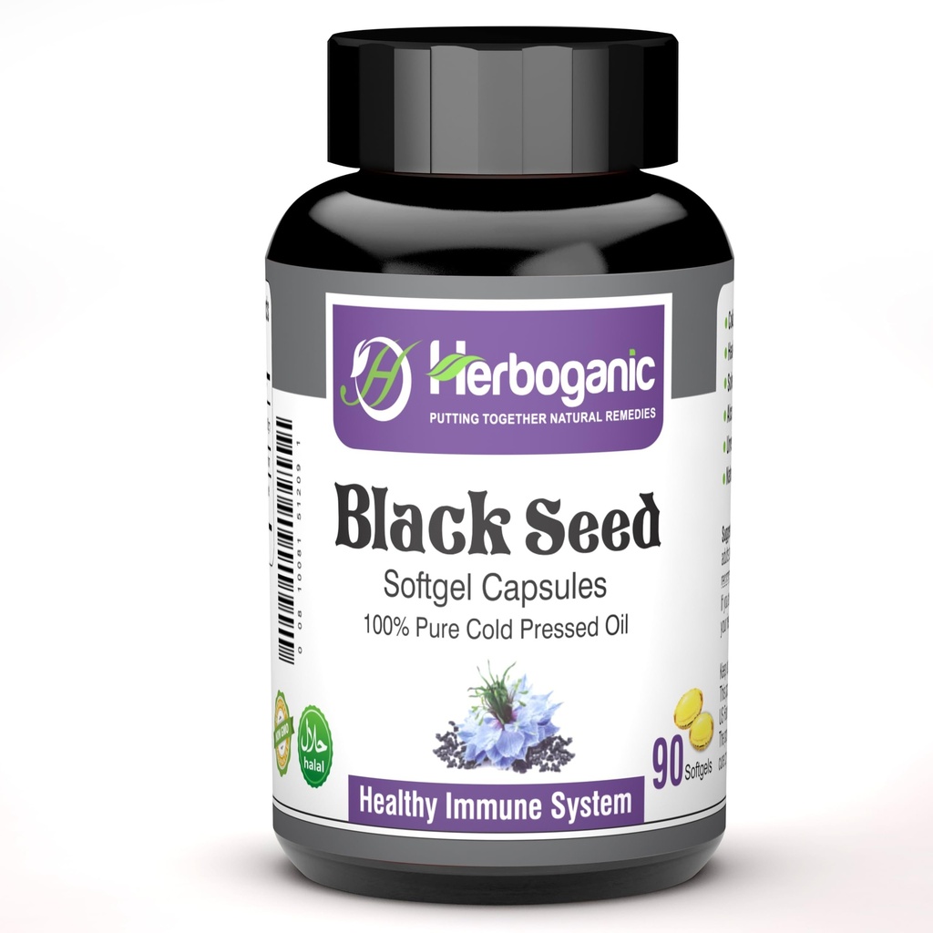 HERBOGANIC Cold Menekan Black / Seed Oil Softgeels Capsules - 90 Count - Blended with Other Herbal Products- Supports Overall Health welness and Imunity (Black- Benih)